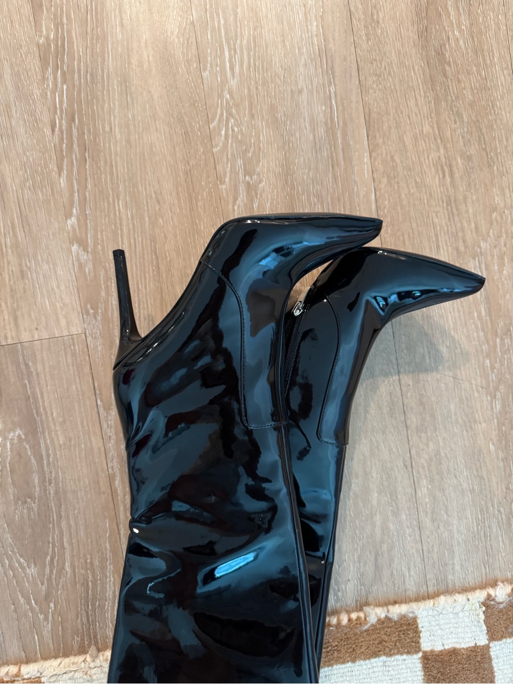 Nine West Black Patent Pointed Toe Stiletto Knee Boots